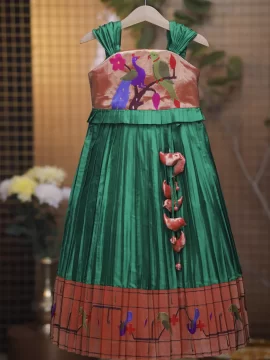 Green Paithani Kids Lehanga