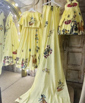 Mom & Daughter Yellow Kalamkari Lehenga Set
