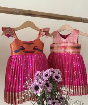 Pink Paithani Bandhini Twinning Frocks