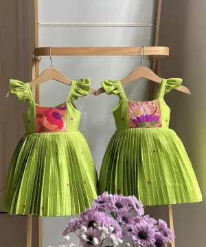 Twinning Fluorescent Green Paithani Frocks