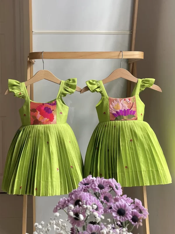 Twinning Fluorescent Green Paithani Frocks