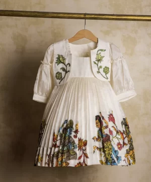 White Kalamkari Kids Frock
