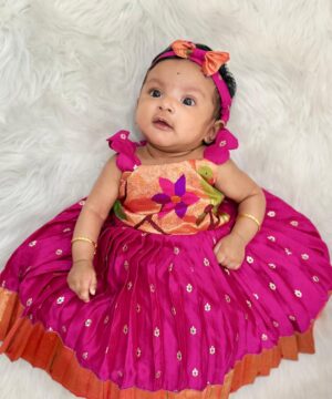 Rani pink pure chanderi banras and pure paithani frock