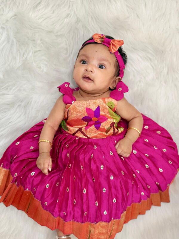 Rani pink pure chanderi banras and pure paithani frock Rani pink pure chanderi banras and pure paithani frock